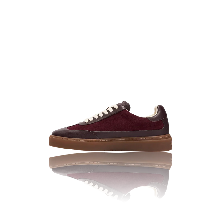 Burgundy Bordeaux Leather-Trimmed Suede Sneakers