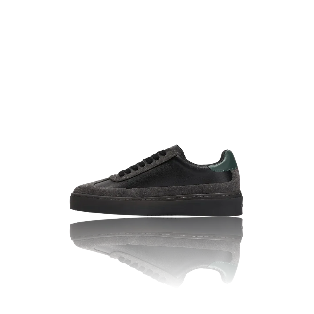 Black Racing Green Charcoal Suede-Trimmed Leather Sneakers