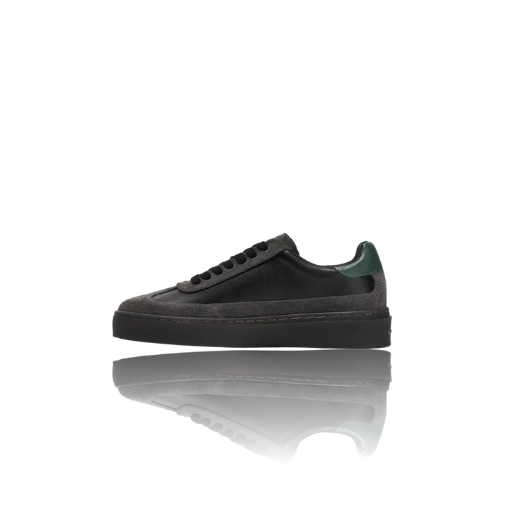 Black Racing Green Charcoal Suede-Trimmed Leather Sneakers