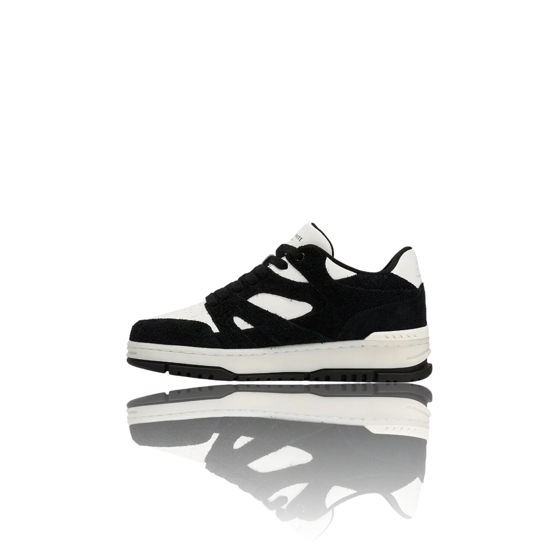 White Black Suede-Trimmed Leather Sneakers