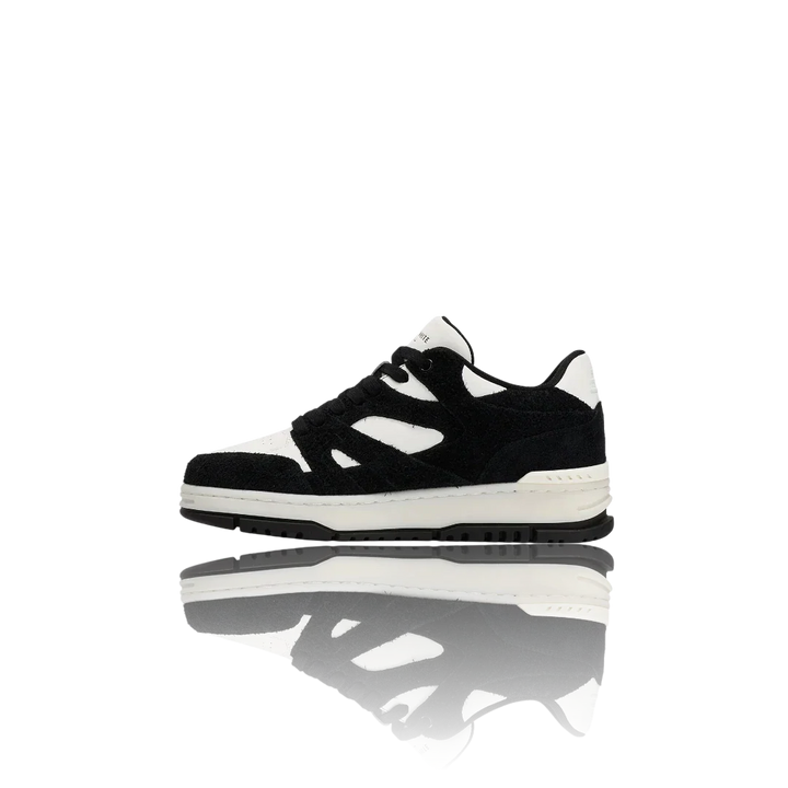 White Black Suede-Trimmed Leather Sneakers