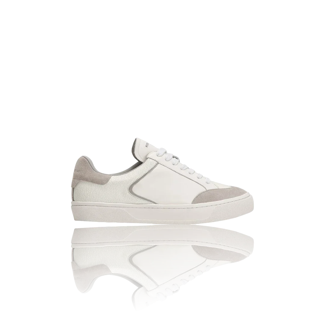 Grey Suede and Crackle Leather-Trimmed Leather Sneakers
