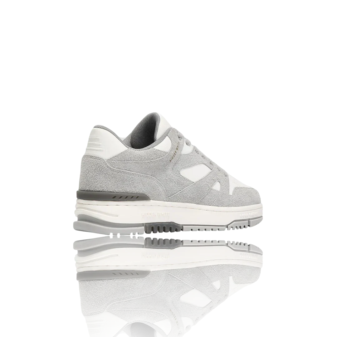 White Grey Suede-Trimmed Leather Sneakers