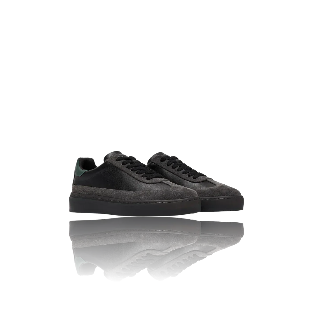 Black Racing Green Charcoal Suede-Trimmed Leather Sneakers