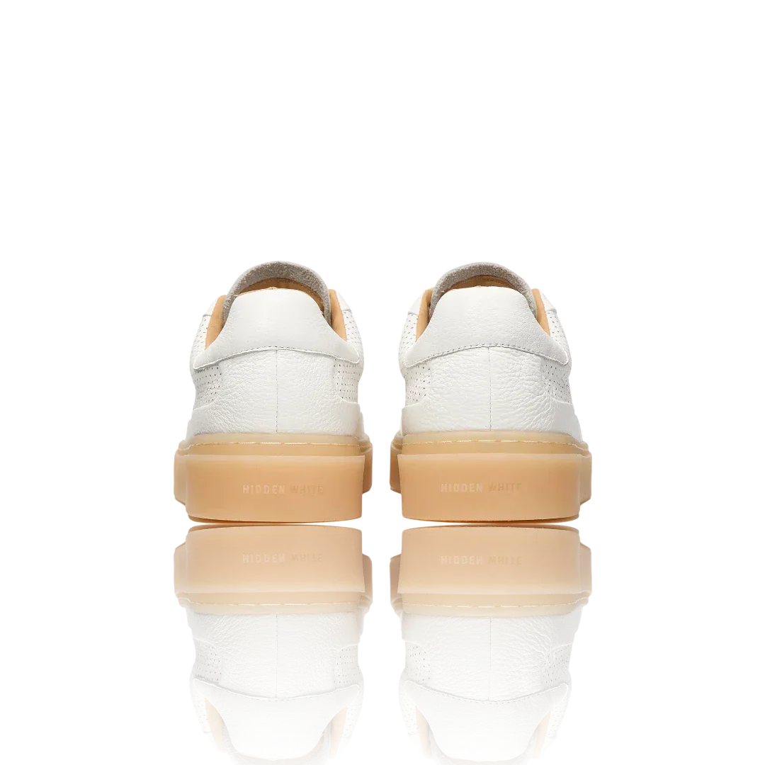 White Leather-Trimmed Perforated Leather Sneakers