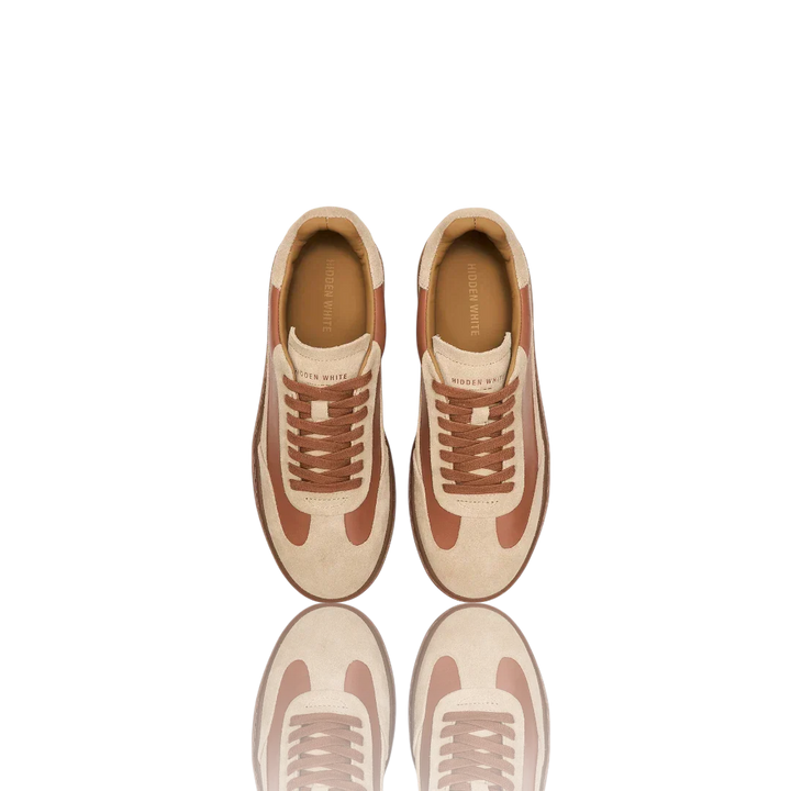Tan Desert Suede-Trimmed Leather Sneakers