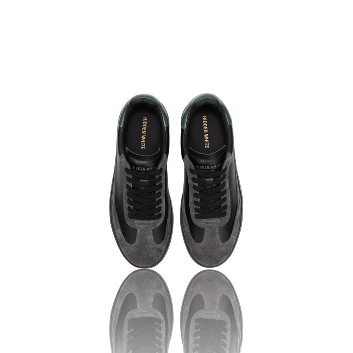 Black Racing Green Charcoal Suede-Trimmed Leather Sneakers