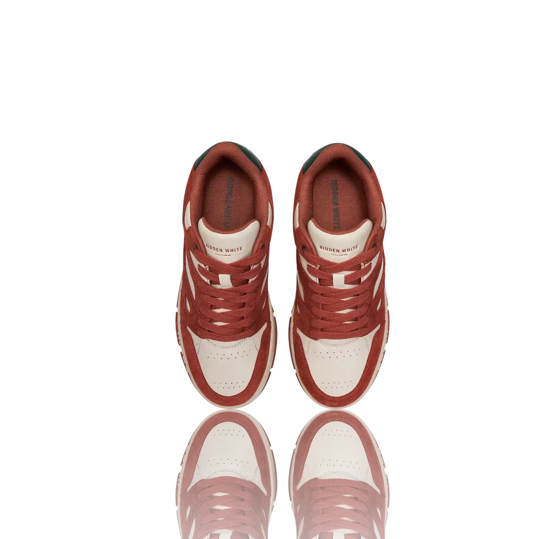 Ivory Burnt Orange Forest Green Suede-Trimmed Leather Sneakers