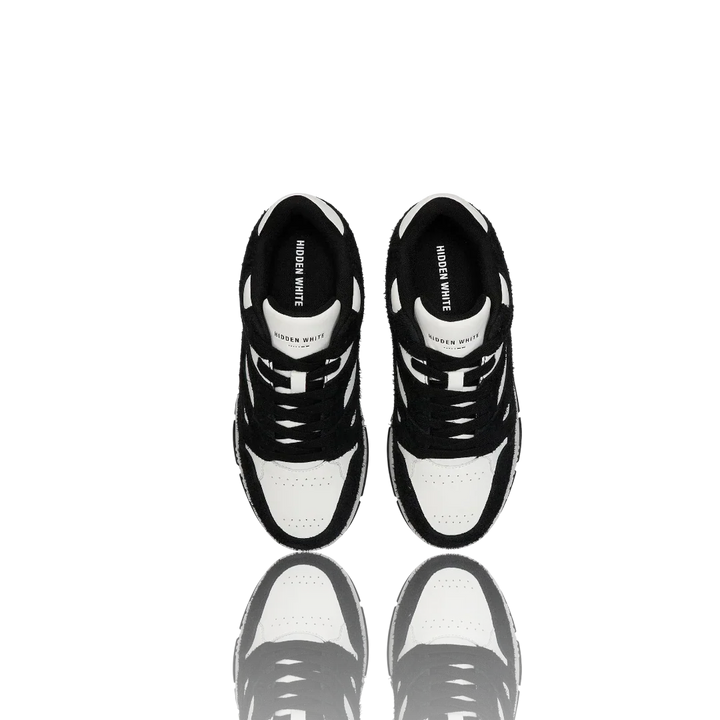 White Black Suede-Trimmed Leather Sneakers