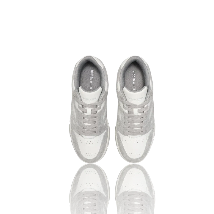 White Grey Suede-Trimmed Leather Sneakers