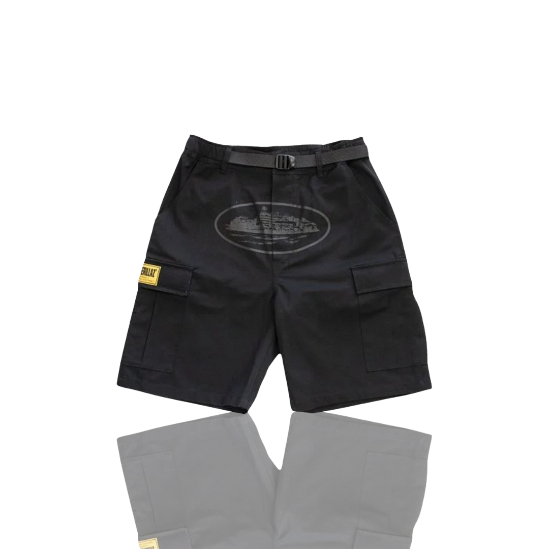 Corteiz TRIPLE BLACK RTW OG ALCATRAZ CARGO SHORTS