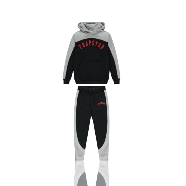 Trapstar Black & Grey Red Arch Chenille Hooded Tracksuit
