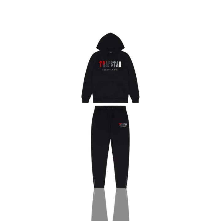 Trapstar Black & Red Chenille Decoded Hooded Tracksuit
