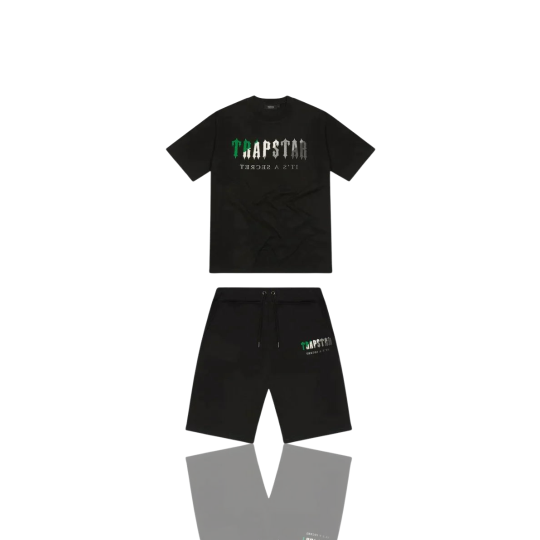 Trapstar Black & Green Chenille Decoded Short Set