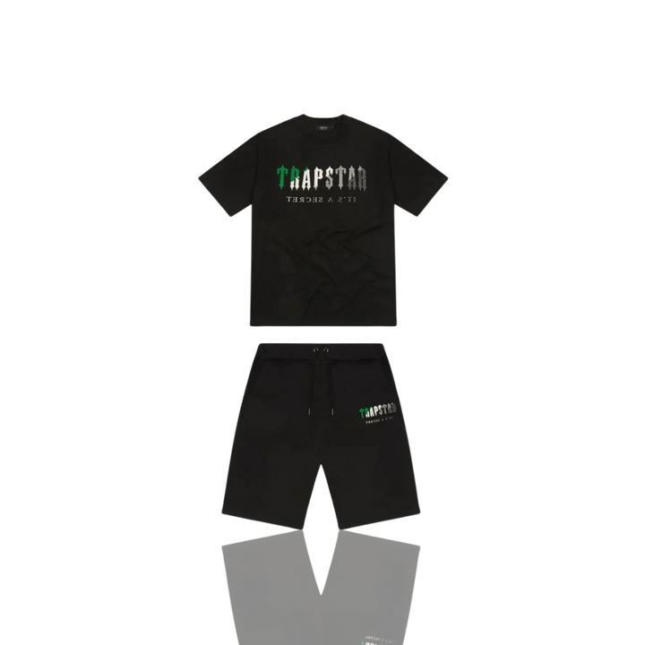 Trapstar Black & Green Chenille Decoded Short Set