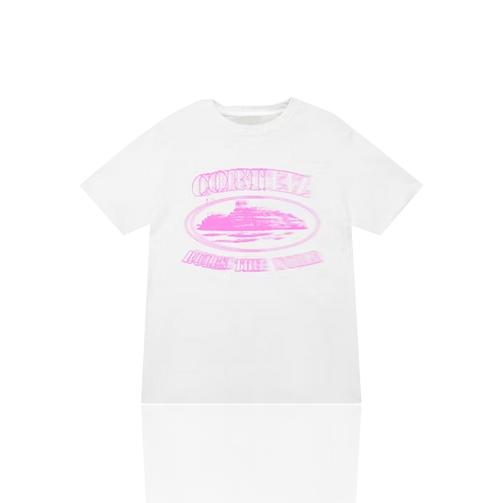 Corteiz WHITE & POWDER PINK ALCATRAZ BLUR T SHIRT