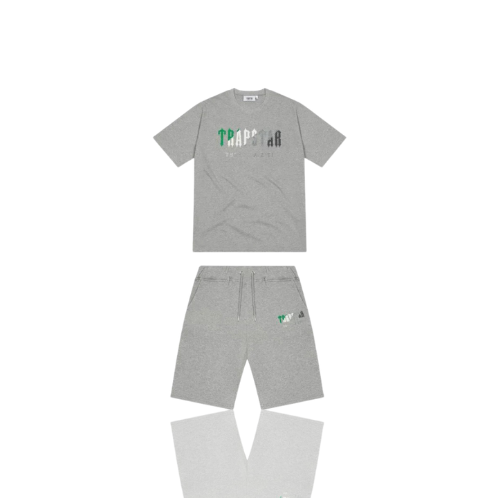 Trapstar Grey & Green Chenille Decoded Short Set