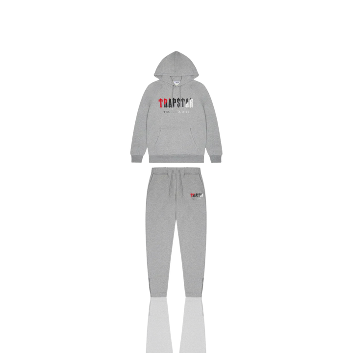 Trapstar Grey & Red Chenille Decoded Hooded Tracksuit