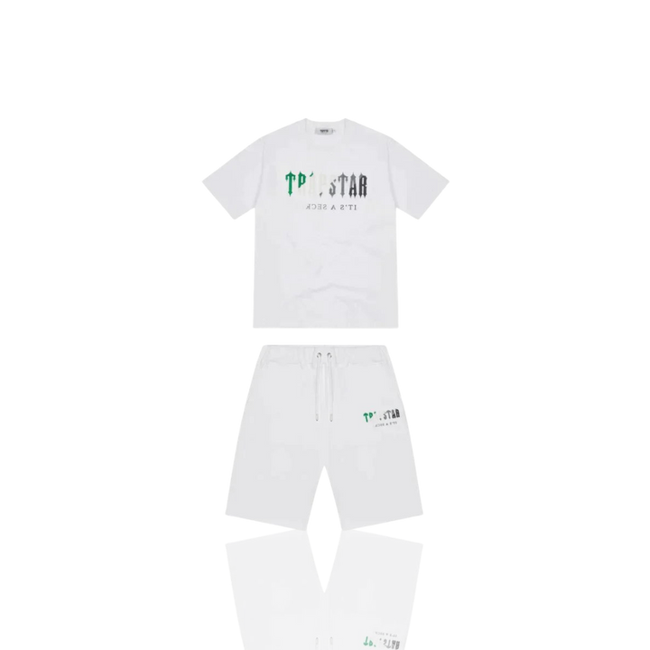 Trapstar White & Green Chenille Decoded Short Set