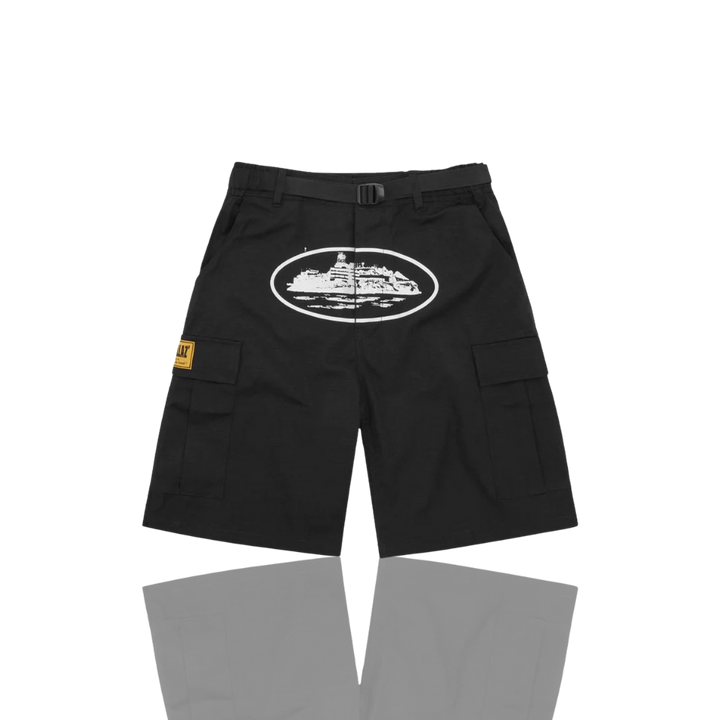 Corteiz BLACK & WHITE RTW OG ALCATRAZ CARGO SHORTS