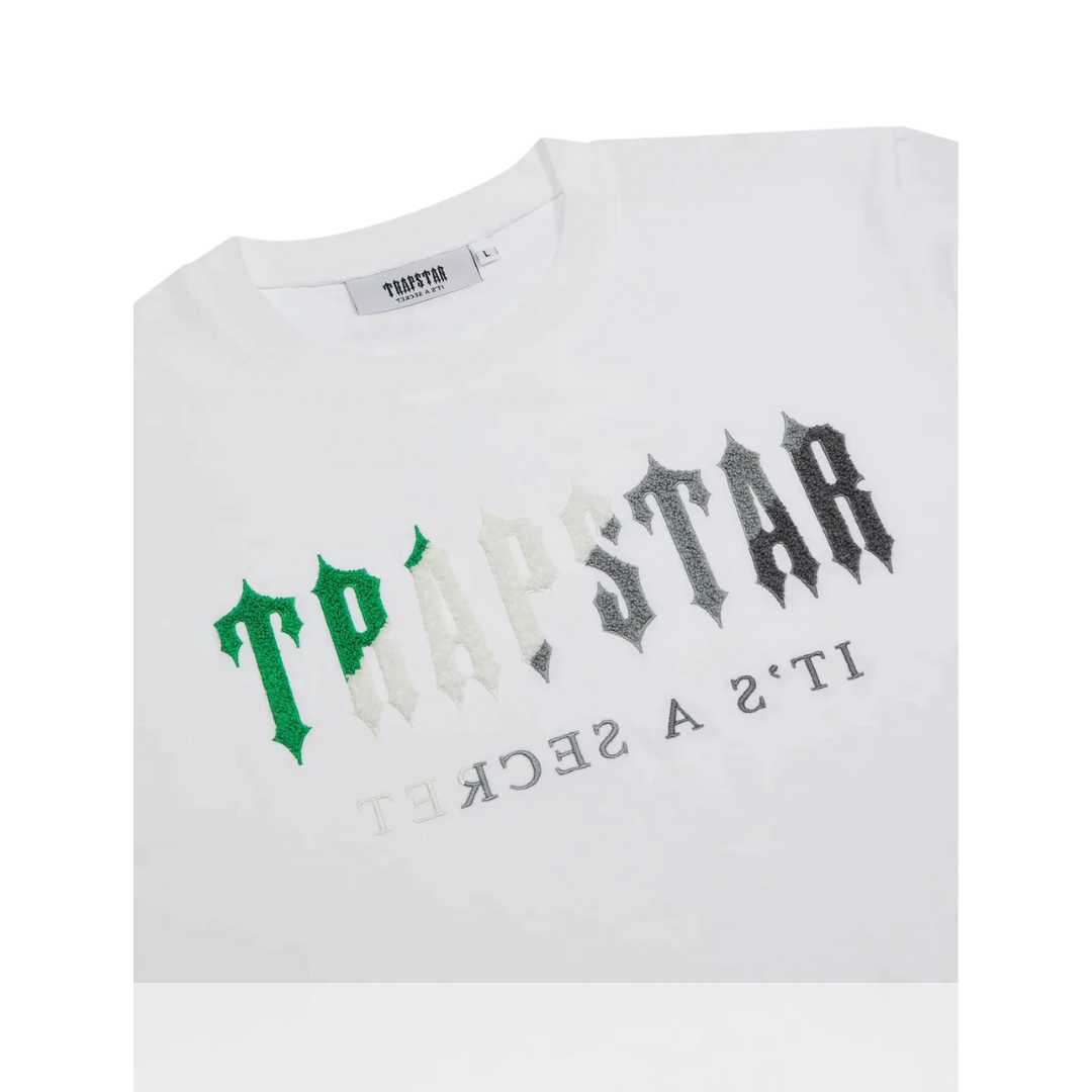 Trapstar White & Green Chenille Decoded Short Set